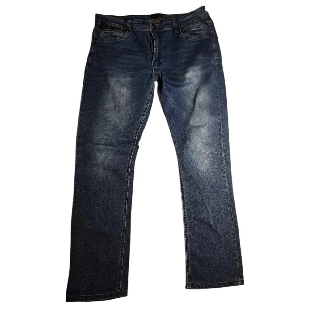 Steve's Jeans Mens 38x32 Blue Straight Leg Stretch Denim Pants Zipper Pocket 897